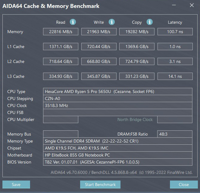 AIDA64 Cache & Memory Benchmark